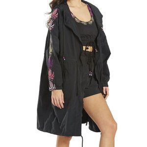 Free People Black Utility Jacket with Floral Embroidery